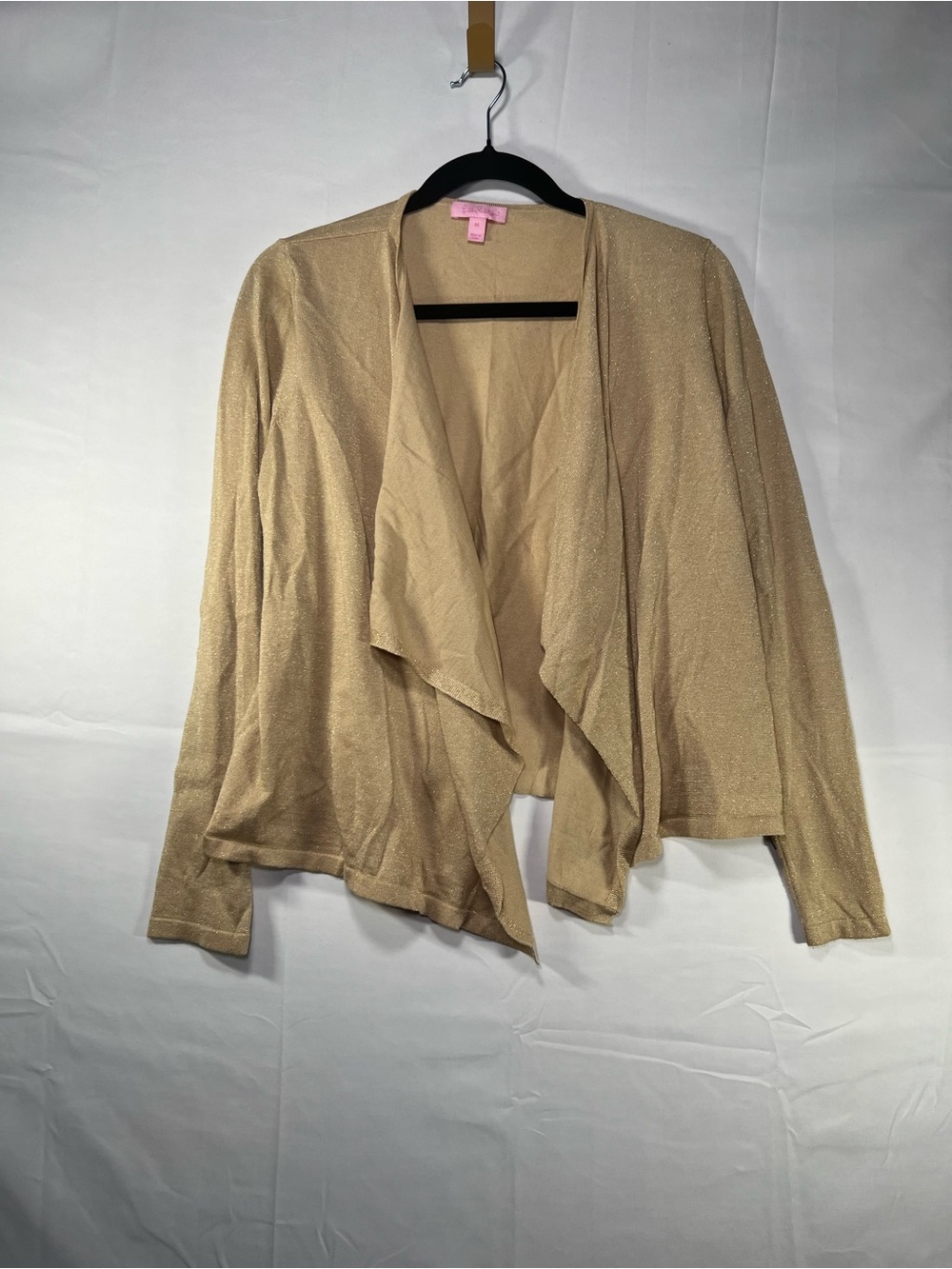 Lilly Pulitzer Gold Metallic Shimmer Open Front Cardigan Sweater Medium